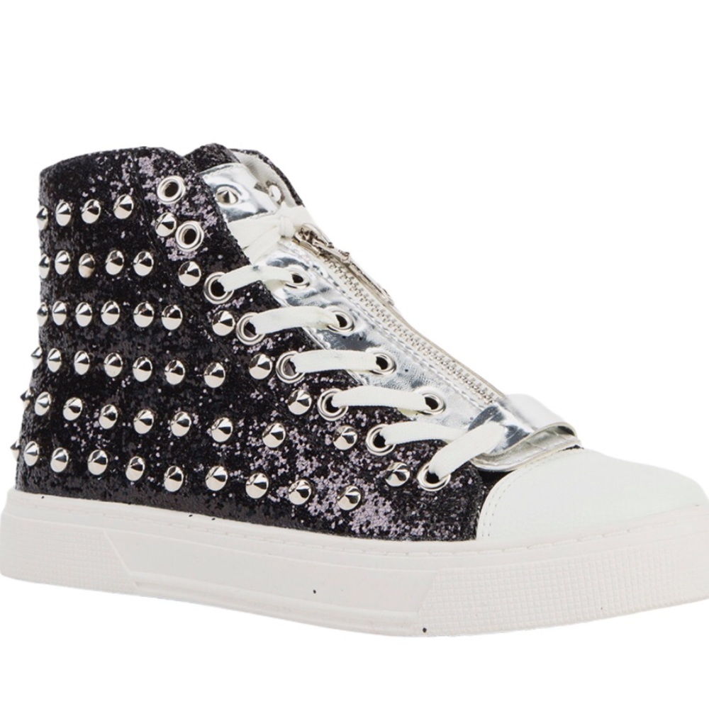 Black Glitter Studded Side Zip High Top Sneakers Y2K Concert Streetwear Women 7
